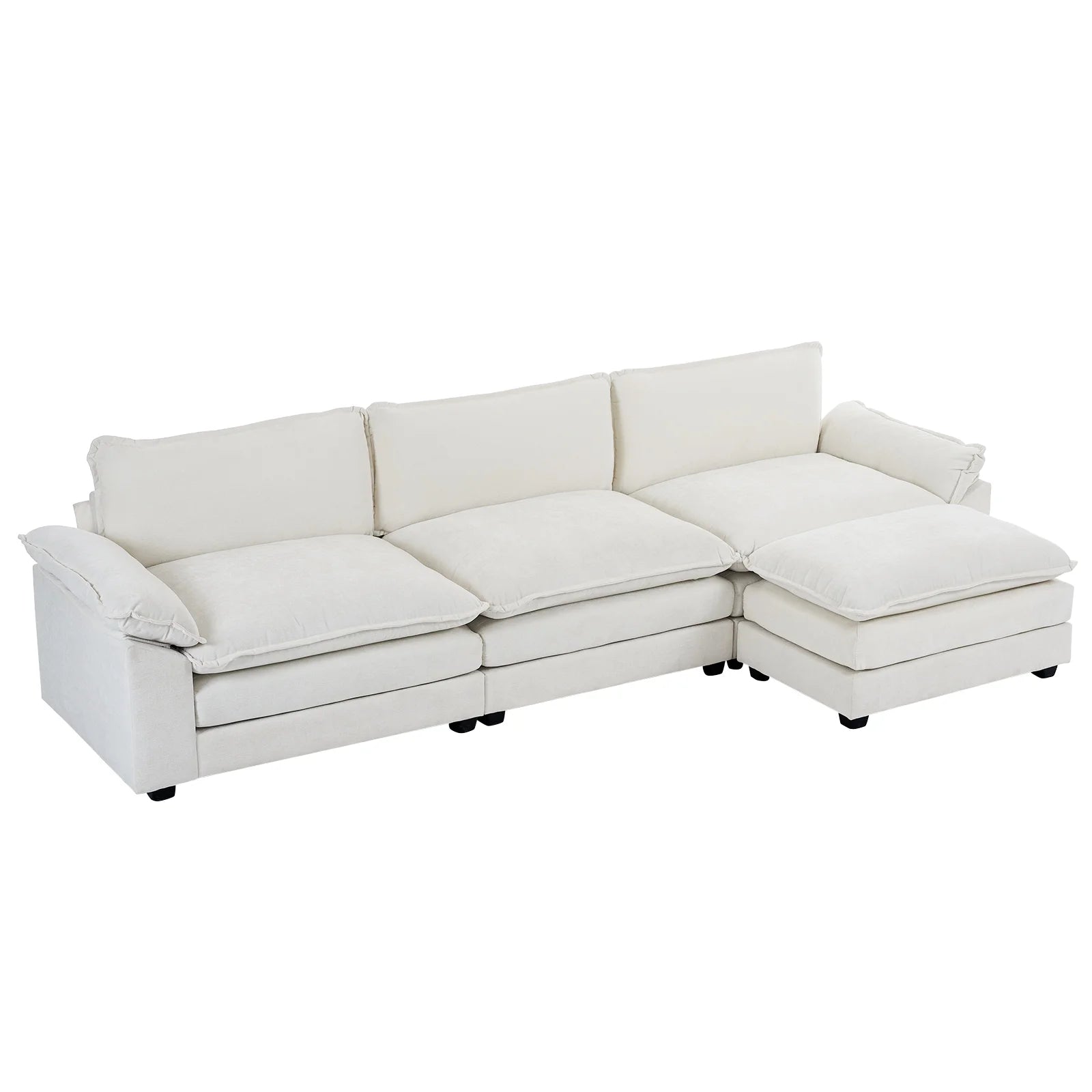 Sectional Sofa L Shaped Couch with Chaise Living Room Sleeper Set, 2 Seats with Chenille and Double Layer Cushions 86" W Beige