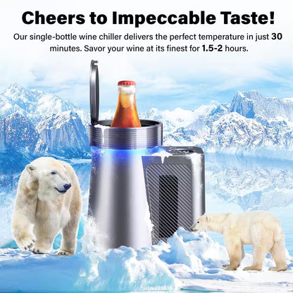 5.9 In. Portable Single Bottle Cellar Cooling Unit Wine Beverage Cooler in Stainless Steel + Car Charger Adapter