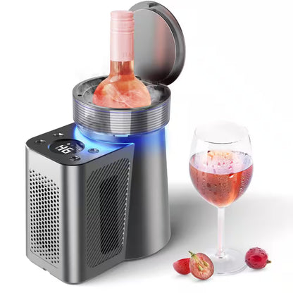 5.9 In. Portable Single Bottle Cellar Cooling Unit Wine Beverage Cooler in Stainless Steel + Car Charger Adapter