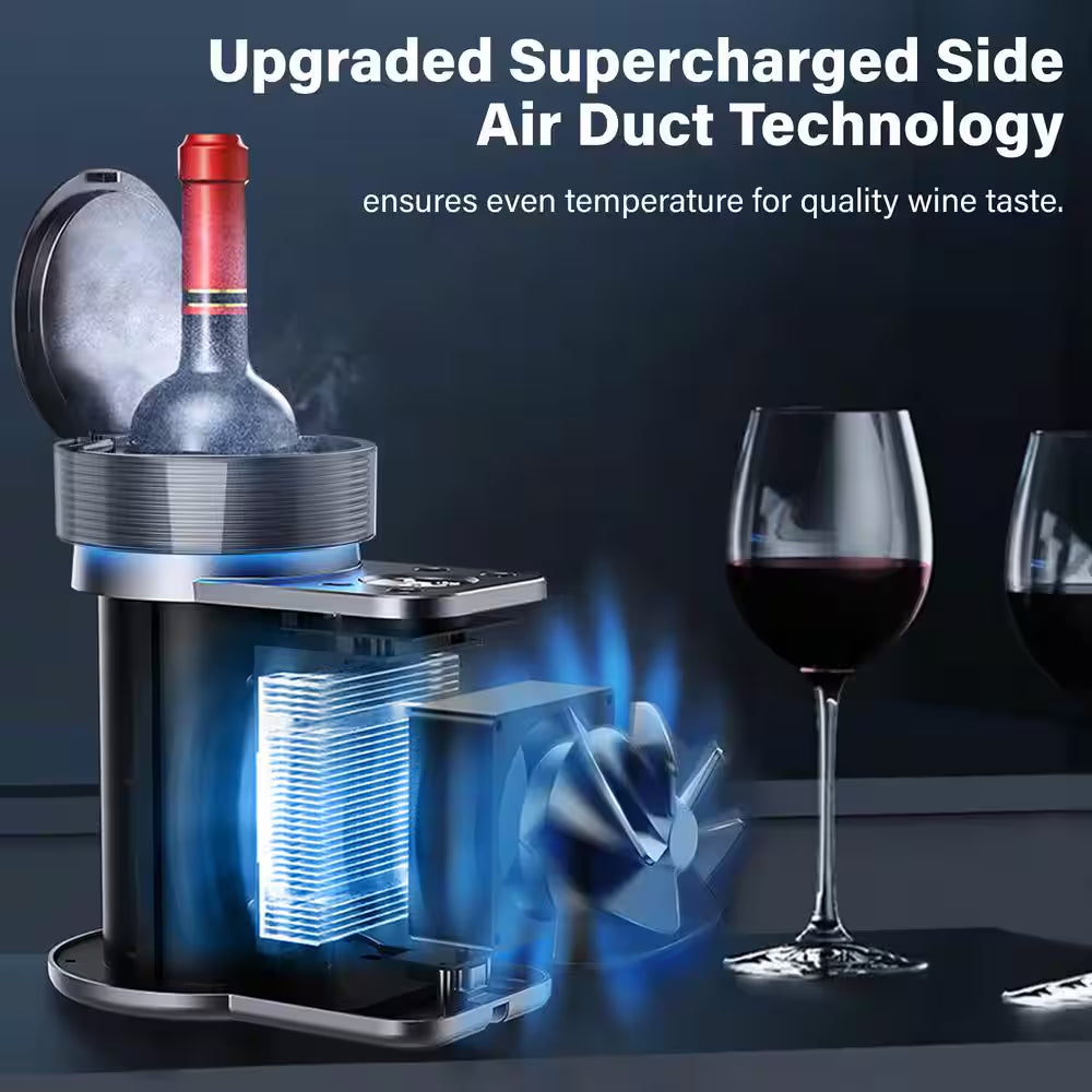 5.9 In. Portable Single Bottle Cellar Cooling Unit Wine Beverage Cooler in Stainless Steel + Car Charger Adapter