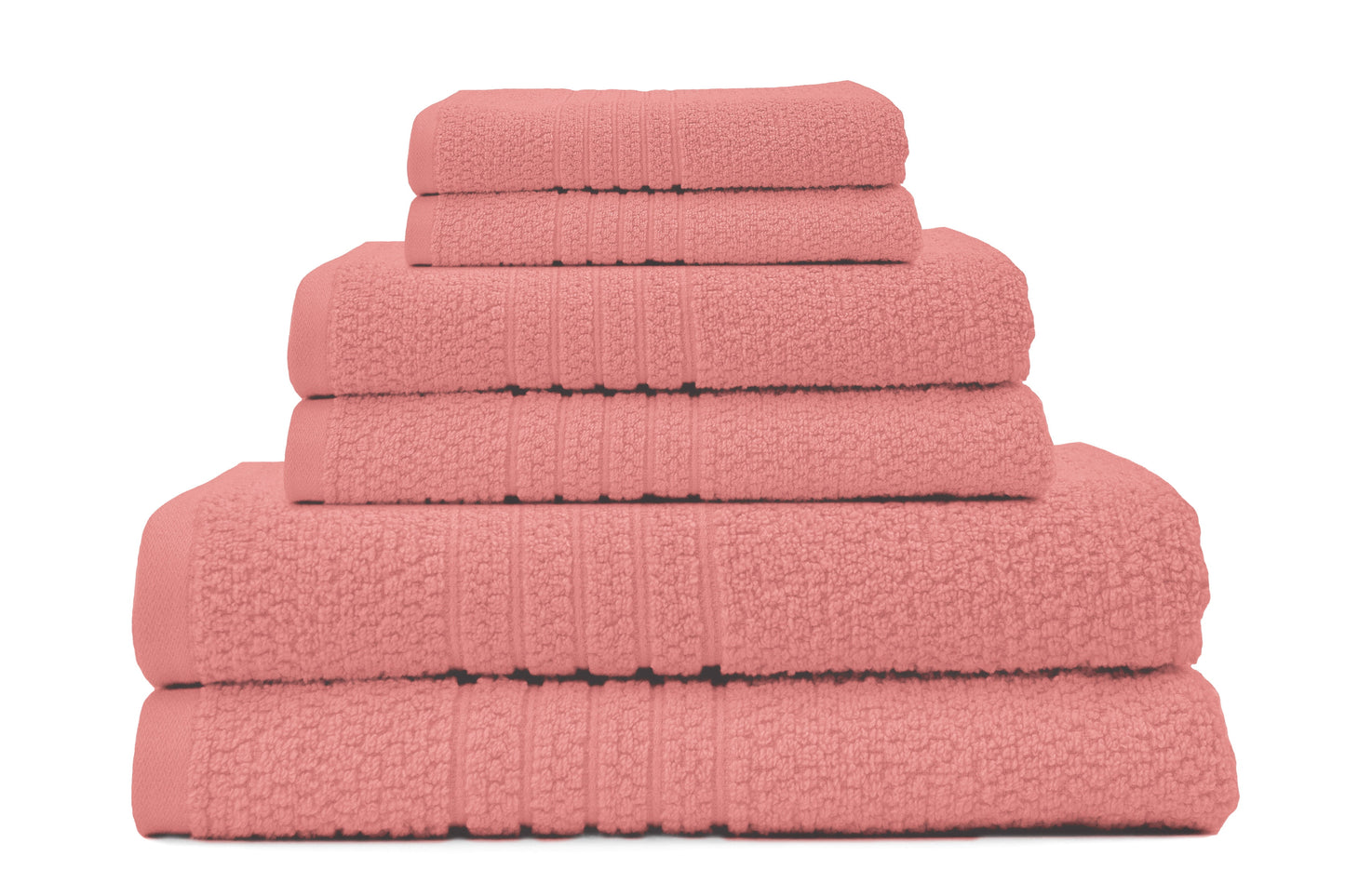 Pastel Textured 6-Piece 100% Cotton Bath Towel Set, Coral