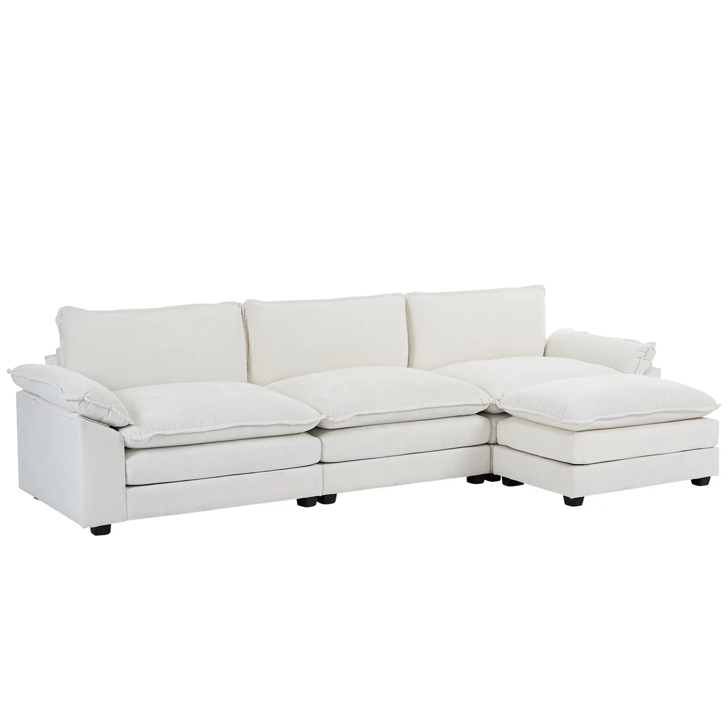 Sectional Sofa L Shaped Couch with Chaise Living Room Sleeper Set, 2 Seats with Chenille and Double Layer Cushions 86" W Beige