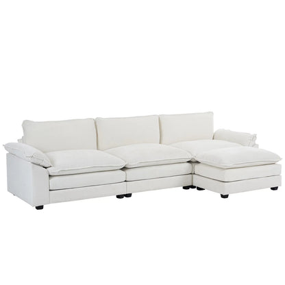 Sectional Sofa L Shaped Couch with Chaise Living Room Sleeper Set, 2 Seats with Chenille and Double Layer Cushions 86" W Beige